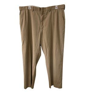 Haggar Mens Classic Fit Dress Pants 38x29 Khaki Flat Front Wrinkle Resistant Pol